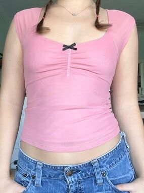 Frankee & Skylarr Dusty Pink Ruched Bow Sweetheart Cap Sleeve Top Size Small